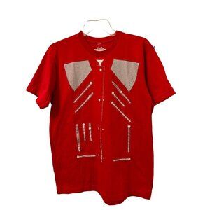 Men's threadless Med Red Tshisrt White Graphics Zippers allover